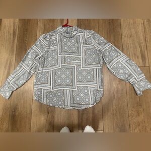 Ann Taylor Gray and Gold Patterned Blouse